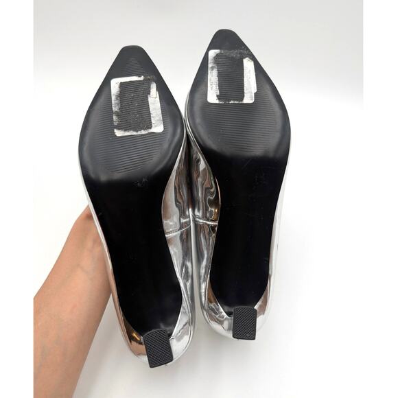 Steve Madden Nathalia Patent Leather Kitten Heels Women's Silver Metallic US8.5M - Picture 8 of 13